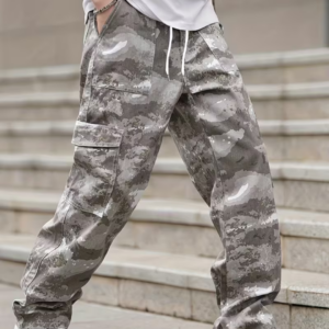 Vintage Multi-Pocket Print Camouflage Cargo Pants