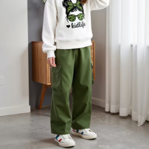 Two-Piece Outfit in Soft Light Beige Fabric for Girls