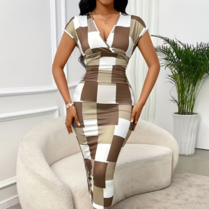 Elegant V-Neck Patchwork Dress