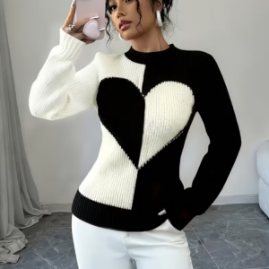 Half-Turtleneck Heart Pullover Sweater