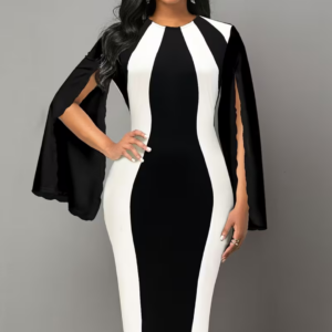 Women's Black and White Color Block Pleated Hem Dress