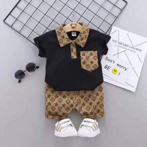Boys aged 1-4, collar T-shirt, polo shirt, short sleeved shorts set