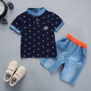 Boys' Navy Blue Cotton Short Set - Slim Fit Short Sleeve Top & Shorts, 0-5 Years