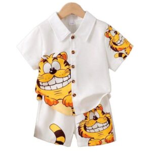 Catpapa Catpapa 1-6Y Boys 2PC Cotton Blend Cartoon Tiger Set - White Shirt & Shorts