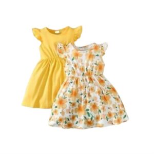 Catpapa Catpapa Girls' 2-Piece Yellow Dress Set - Cotton Blend, 18-24M to 6Y