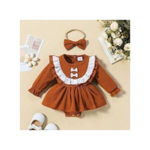 Catpapa Exclusive Perks for Loyal Customers! 0-18Months Baby Girls Solid Color Bodysuit With Headband