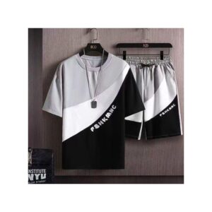 Dou-color Dou-color Men's 2-in-1 Short Sleeve & Shorts Set - Black, Polyester, Soft & Breathable